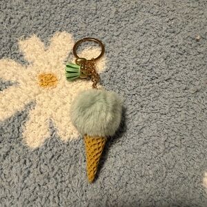 Ice Cream Cone Keychain with Pom Pom